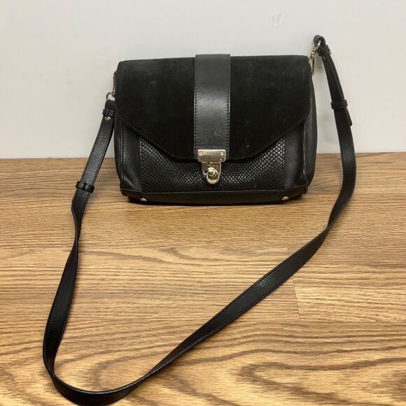 Sezane Womens Black Leather and Suede Crossbody Bag Handbag